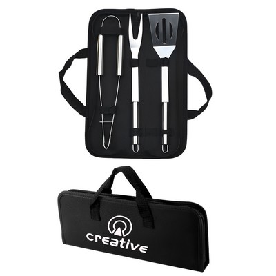3-Piece Outdoor BBQ Tool Set with Utensils and Carrying Case